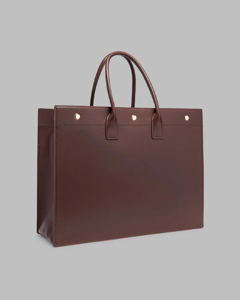 Psalm 23 Large Tote Bag Genuine Leather - Chocolate Brown