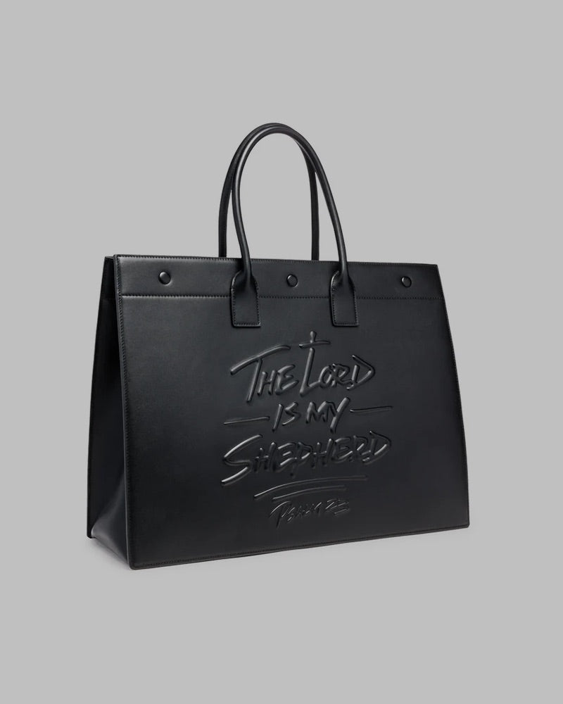 Psalm 23 Large Tote Genuine Leather - Black