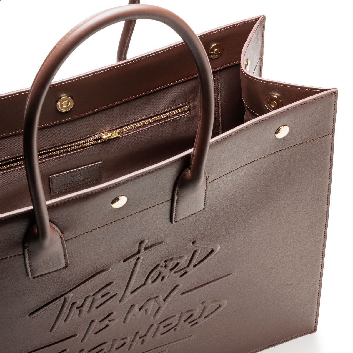 316collection Psalm 23 Large Tote Bag Genuine Leather - Chocolate Brown