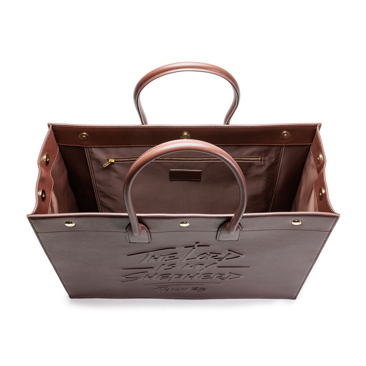 316collection Psalm 23 Large Tote Bag Genuine Leather - Chocolate Brown