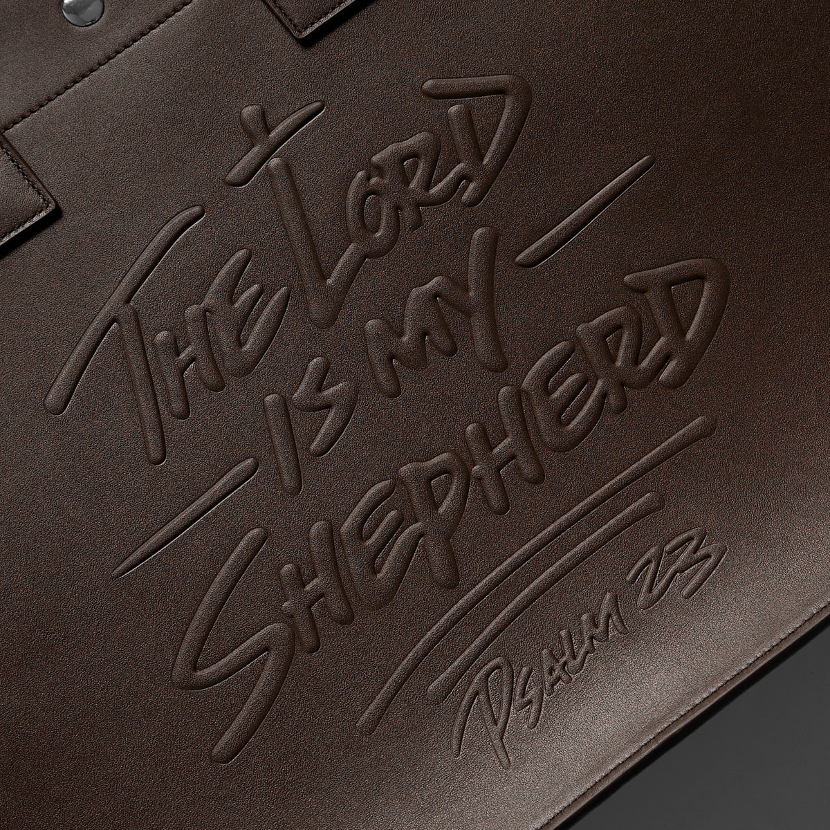 316collection Psalm 23 Large Tote Bag Genuine Leather - Chocolate Brown