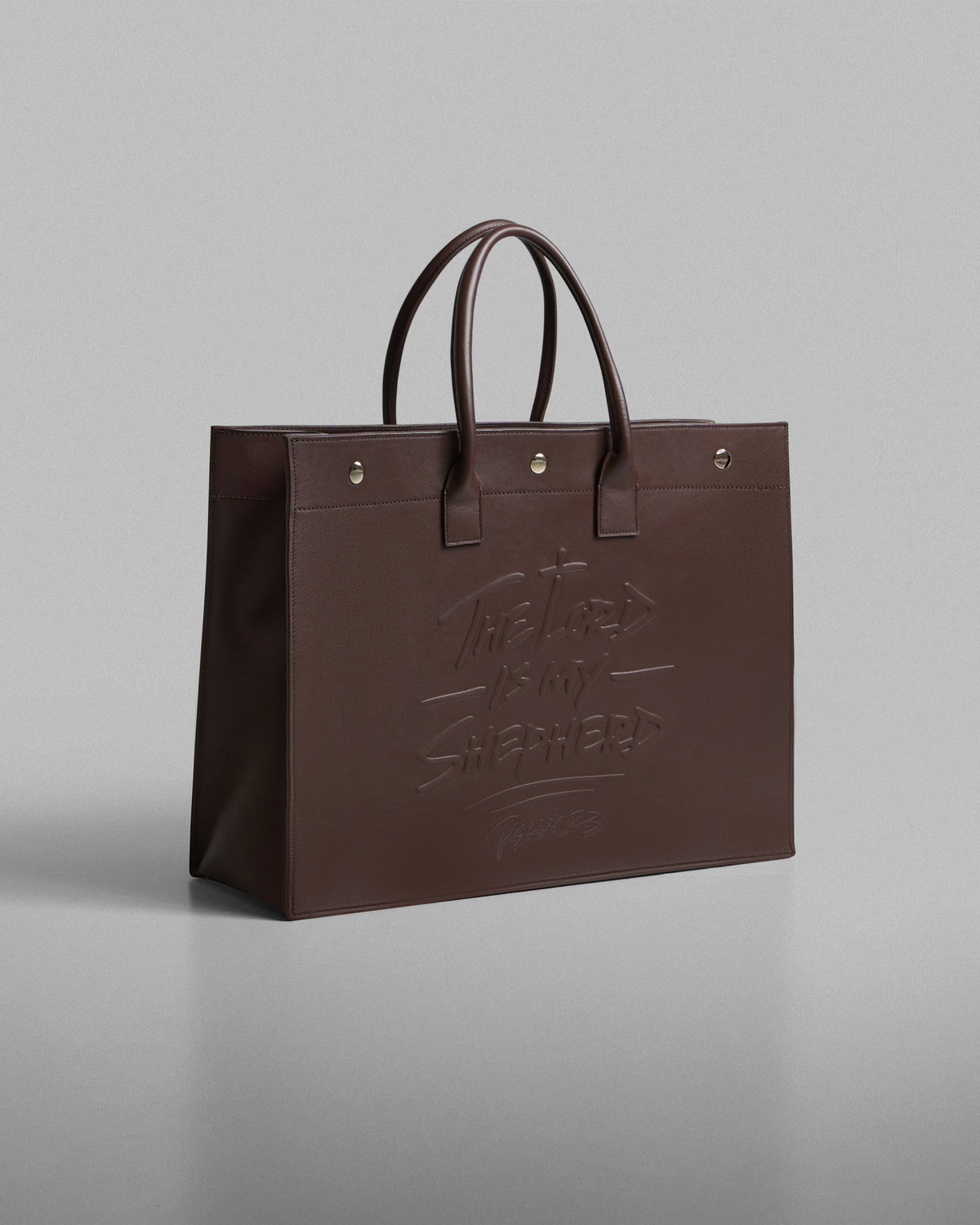 Psalm 23 Large Tote Bag Genuine Leather - Chocolate Brown