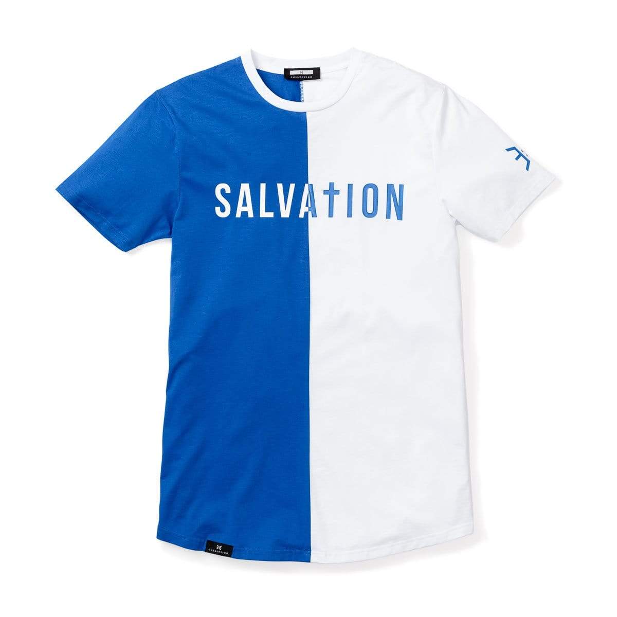 3:16 Collection Apparel Salvation Vertical Block Swoop Tee - Royal and White